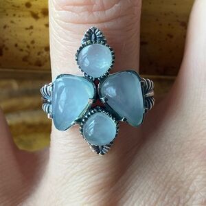 Genuine Aquamarine Sterling Silver Ring Size 8